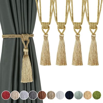 Fenghuangwu Curtain Tiebacks Tassel Tie-Backs, Rope Curtain tie Backs Handmade Curtain Holdbacks Made from Polyester (Gold, 4p)