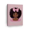SmileArtDesign Twinkled Cute African Girl Canvas Wall Art Print Pink Dotted Ribbon Bow Afro African Pink Background Baby Kids and Nursery Room Home Decor Ready to Hang Made in The USA - 36x24 view 1