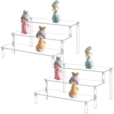 BYCY Clear 3 Tier Acrylic Cupcake Display Stand, Collection Organizer Shelf, Desserts Holder,Acrylic Display Riser for Cupcake ( 2 Pack 12 x 10.2" x 6.3" )