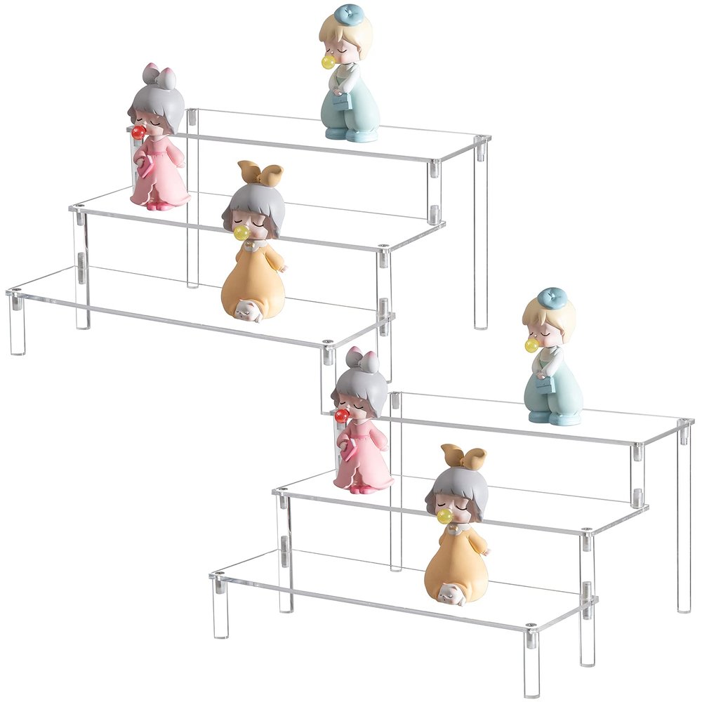 BYCY Clear 3 Tier Acrylic Cupcake Display Stand, Collection Organizer Shelf, Desserts Holder,Acrylic Display Riser for Cupcake ( 2 Pack 12 x 10.2" x 6.3" )