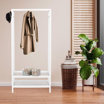 Legacy Decor 2 Tier Shelves Shoe Garment Coat Rack Hanger 65H X 31.5W X 13" D Wooden White Finish