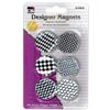 Charles Leonard Designer Button Style Magnets, Assorted Designs, Black/White, Pack of 6 view 1