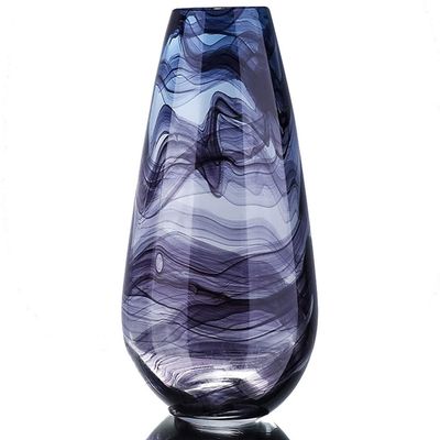 Flower Vase, Floral Vase Table Centerpiece Vases,Modern Art Handmade Glass Vases, Flower Arrangement Gradient Crafts Vase Decoration, Decorative Vase Creative Gifts ( Color : Blue , Size : 18*37cm )
