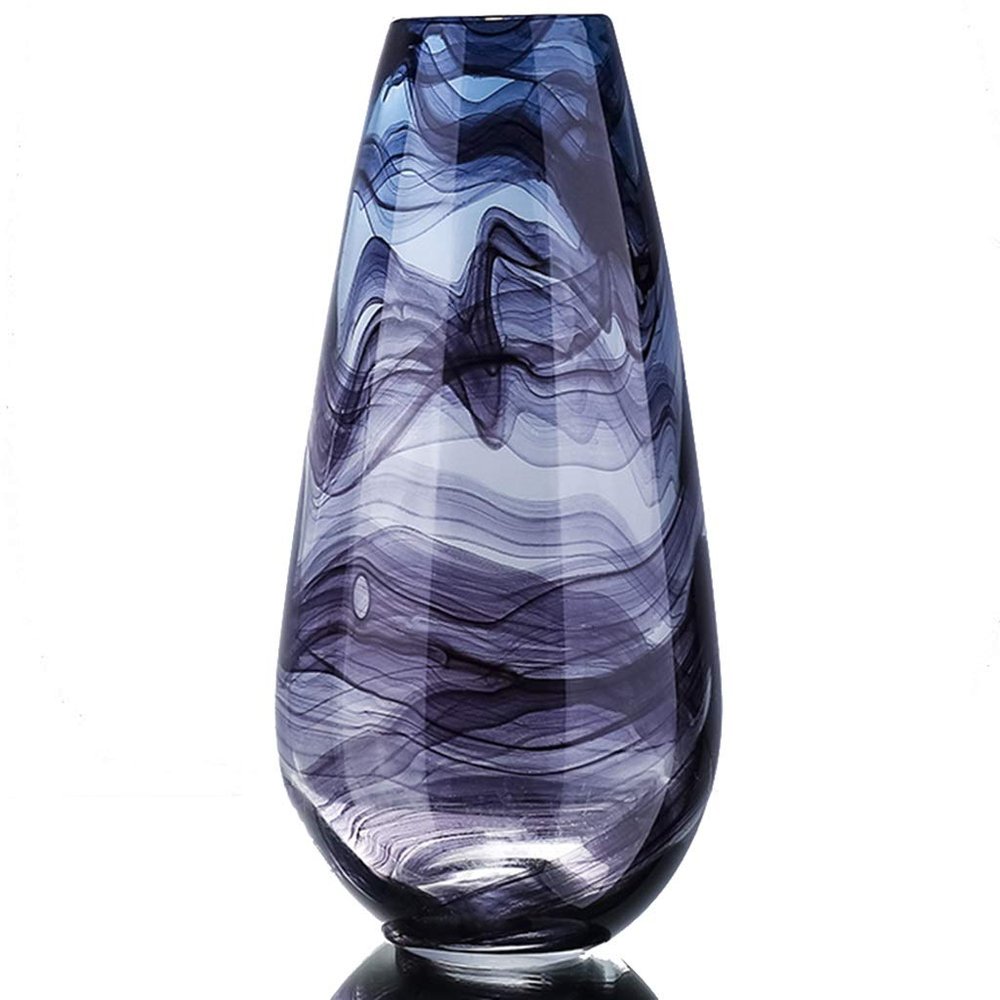 Flower Vase, Floral Vase Table Centerpiece Vases,Modern Art Handmade Glass Vases, Flower Arrangement Gradient Crafts Vase Decoration, Decorative Vase Creative Gifts ( Color : Blue , Size : 18*37cm )