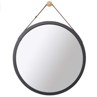 18-inch Bamboo Frame Ornament with Round Bedroom Vanity Mirror Hook and Adjustable Strap (Bamboo, 17.72 Inch X 17.72 Inch)