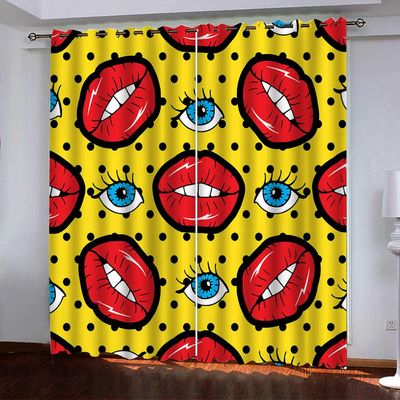 3D Cartoon Lips Curtains Panels for Bedroom with Black Liner, Full Room Darkening Noise Reducing Grommet Curtain (9,84W x 84L)