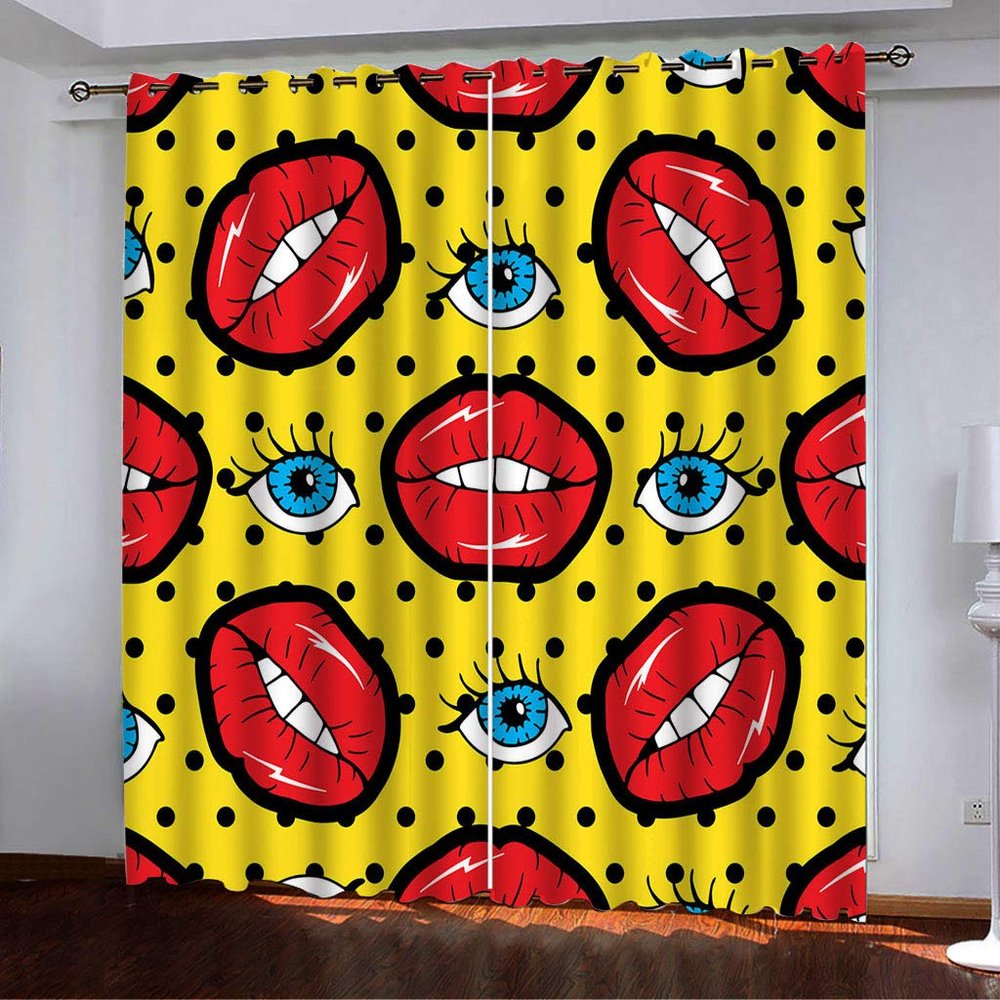 3D Cartoon Lips Curtains Panels for Bedroom with Black Liner, Full Room Darkening Noise Reducing Grommet Curtain (9,84W x 84L)