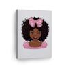 SmileArtDesign Twinkled Cute African Girl Canvas Wall Art Print Pink Dotted Ribbon Bow Afro African Baby Kids and Nursery Room Home Decor Ready to Hang Made in The USA - 36x24 view 1