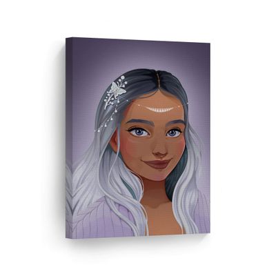 SmileArtDesign Pretty Fairy African Girl Purple Lilac Background Canvas Wall Art Print Baby Kids and Nursery Room African Home Decor Ready to Hang Made in The USA - 36x24