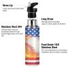Blue Baseball US Flag Water Bottle with Straw Lid Boys Insulated Stainless Steel Water Flask Sports, 20 Oz Hot Cold view 2
