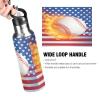 Blue Baseball US Flag Water Bottle with Straw Lid Boys Insulated Stainless Steel Water Flask Sports, 20 Oz Hot Cold view 3