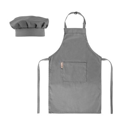Aurya Kids Apron and Chef Hat Set-Adjustable Child Apron for Boys and Girls for Cooking Baking Dark Grey