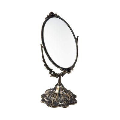 Feyarl Small Metal Vintage Makeup Mirror Floral Tabletop Oval Vanity Swivel Double Sided Mirror with Stand Elegant Decorative for Dressing Room Bedroom (Bronze)