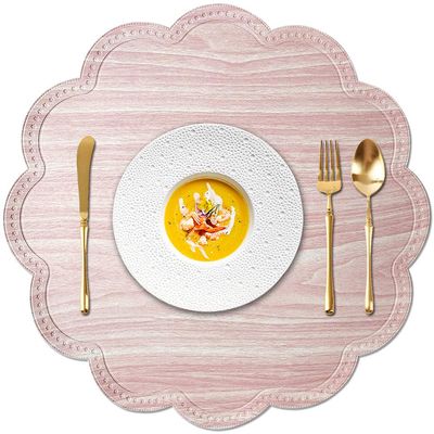 Kreatur Round Waterproof Placemats for Dining Table Set of 6,Modern PU Washable Table Mats Non-Slip Easy to Clean for Home Kitchen Decor (Shell Pink)