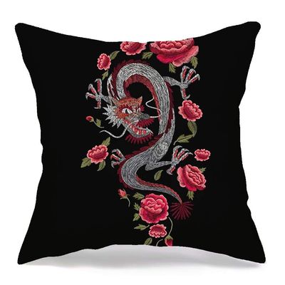 Decorative Pillow Cover Garden Botanical Fashion Eastern Dragon Ornate Roses Nature Vertical Floral Satin Colored Flower Linen Throw Pillows Case for Couch Bed Sofa Soft Pillowcase 20 x 20 Inch