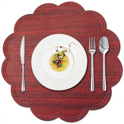 Kreatur Round Waterproof Placemats for Dining Table Set of 6,Modern PU Washable Table Mats Non-Slip Easy to Clean for Home Kitchen Decor (Cherry Red)