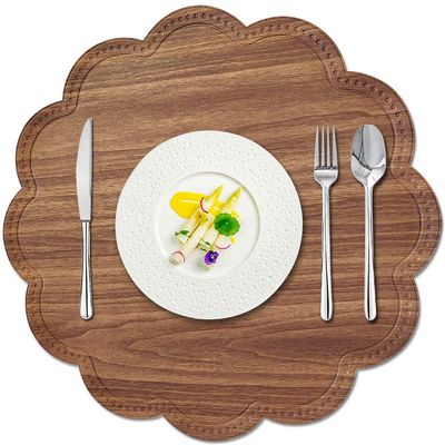 Kreatur Round Waterproof Placemats for Dining Table,Set of 6,Modern PU Washable Table Mats Non-Slip Easy to Clean for Home Kitchen Decor (Wood Brown)