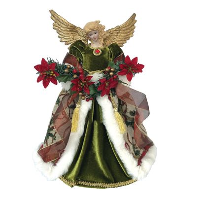 Santa's Workshop 16" POINSETTA Tree Topper Angel, Green (3115)