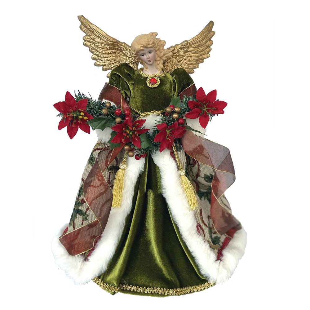 Santa's Workshop 16" POINSETTA Tree Topper Angel, Green (3115)