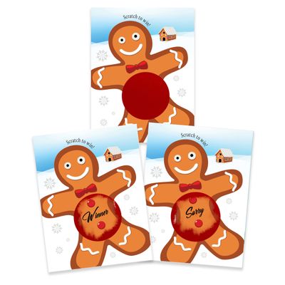 My Scratch Offs  26 Pack Gingerbread Man Christmas Scratch Off Game Cards, 3x4-Inch, Holiday Raffle Tickets for Adults, Fun Festive Party Activity for Winter Gatherings