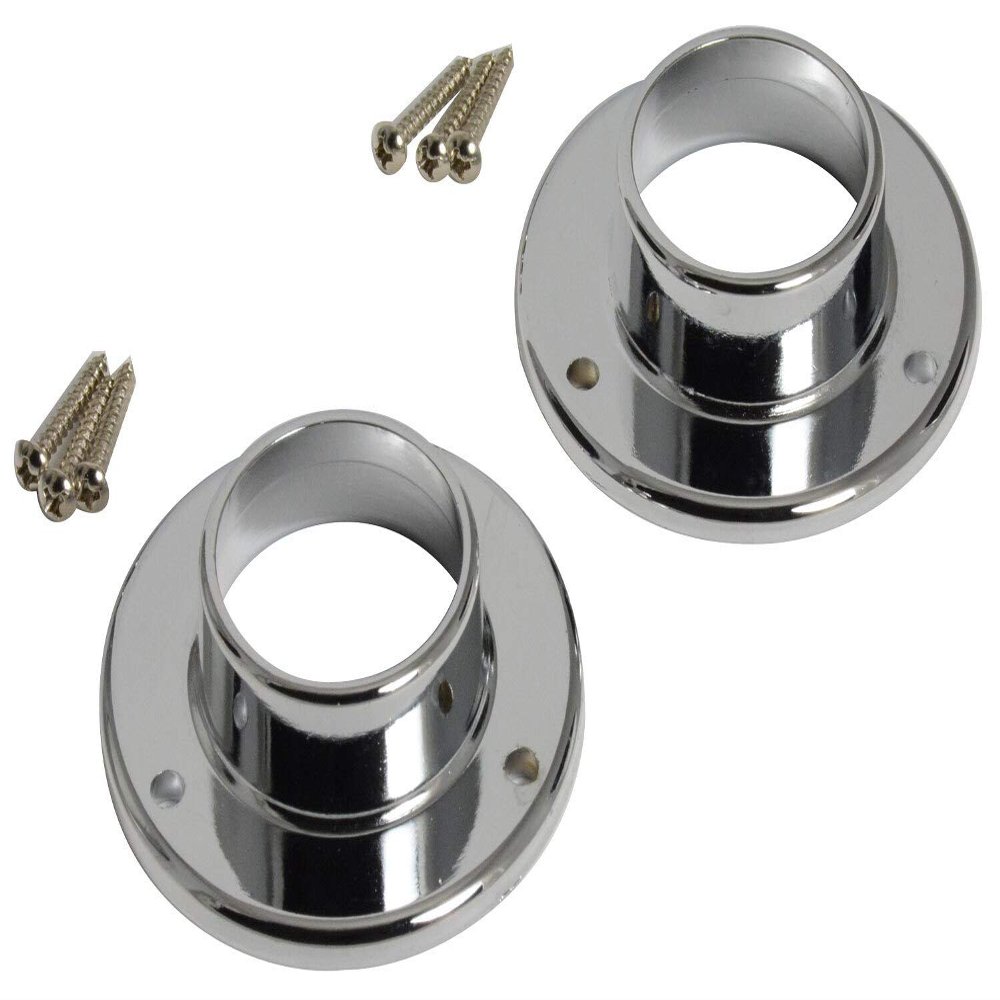 #30 CKP Brand 1-1/4" Closet Rod Flange, Polished Chrome (Sold As Pair)