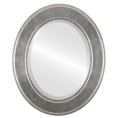 OVALCREST Oval Beveled Wall Mirror for Home Decor - Montreal Style - Silver Leaf with Brown Antique - 29x35 Outside Dimensions