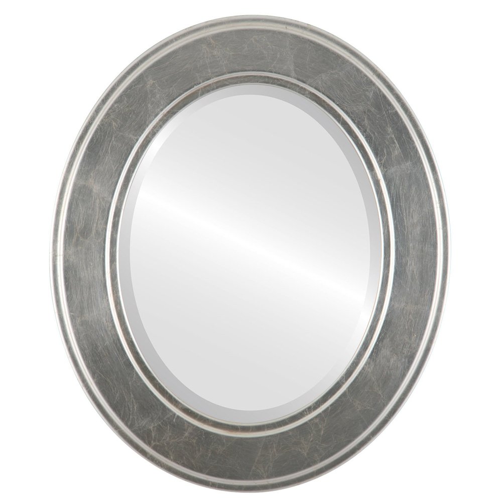 OVALCREST Oval Beveled Wall Mirror for Home Decor - Montreal Style - Silver Leaf with Brown Antique - 29x35 Outside Dimensions