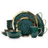 Stone Lain Florian Modern Porcelain 16 Piece Dinnerware Set, Plates and Bowls Set, Dish set for 4, Green and Golden Rim view 1