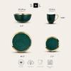 Stone Lain Florian Modern Porcelain 16 Piece Dinnerware Set, Plates and Bowls Set, Dish set for 4, Green and Golden Rim view 2