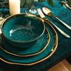 Stone Lain Florian Modern Porcelain 16 Piece Dinnerware Set, Plates and Bowls Set, Dish set for 4, Green and Golden Rim view 3