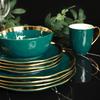 Stone Lain Florian Modern Porcelain 16 Piece Dinnerware Set, Plates and Bowls Set, Dish set for 4, Green and Golden Rim view 4