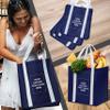 DISCOUNT PROMOS Custom Non Woven Shopping Tote Bags Set of 10, Personalized Bulk Pack - Reusable, Great for Shopping, Grocery, Beach, Picnic, Wedding Favors - Navy White view 2
