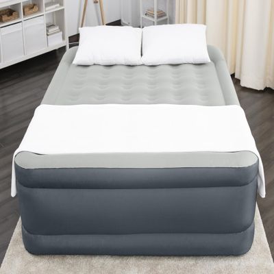 SLEEPLUX King Air Mattress Extra Durable Non-Leak Tough Guard Material 22" Raised Airbed with Built in Pump + USB Charger (80" 72"x22") Grey