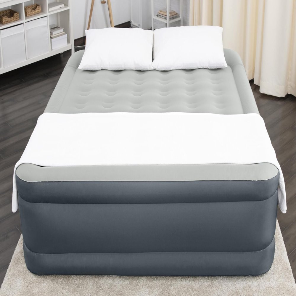 SLEEPLUX King Air Mattress Extra Durable Non-Leak Tough Guard Material 22" Raised Airbed with Built in Pump + USB Charger (80" 72"x22") Grey