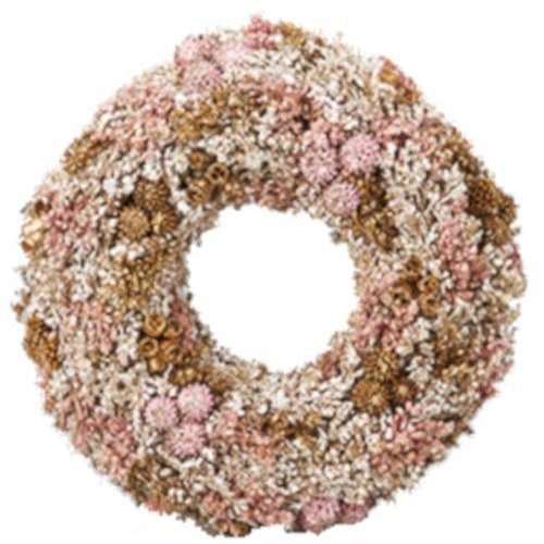 ASCA Artificial Flowers Gift Glitter Mix Wreath Pink Gold 21cm