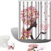 Amagical Flower Girl and Pink Butterflies Pattern 3 Piece Bathroom Mat Set Shower Curtain Set Bath Mat Contour Mat Waterproof Shower Curtain with 12 Hooks view 1