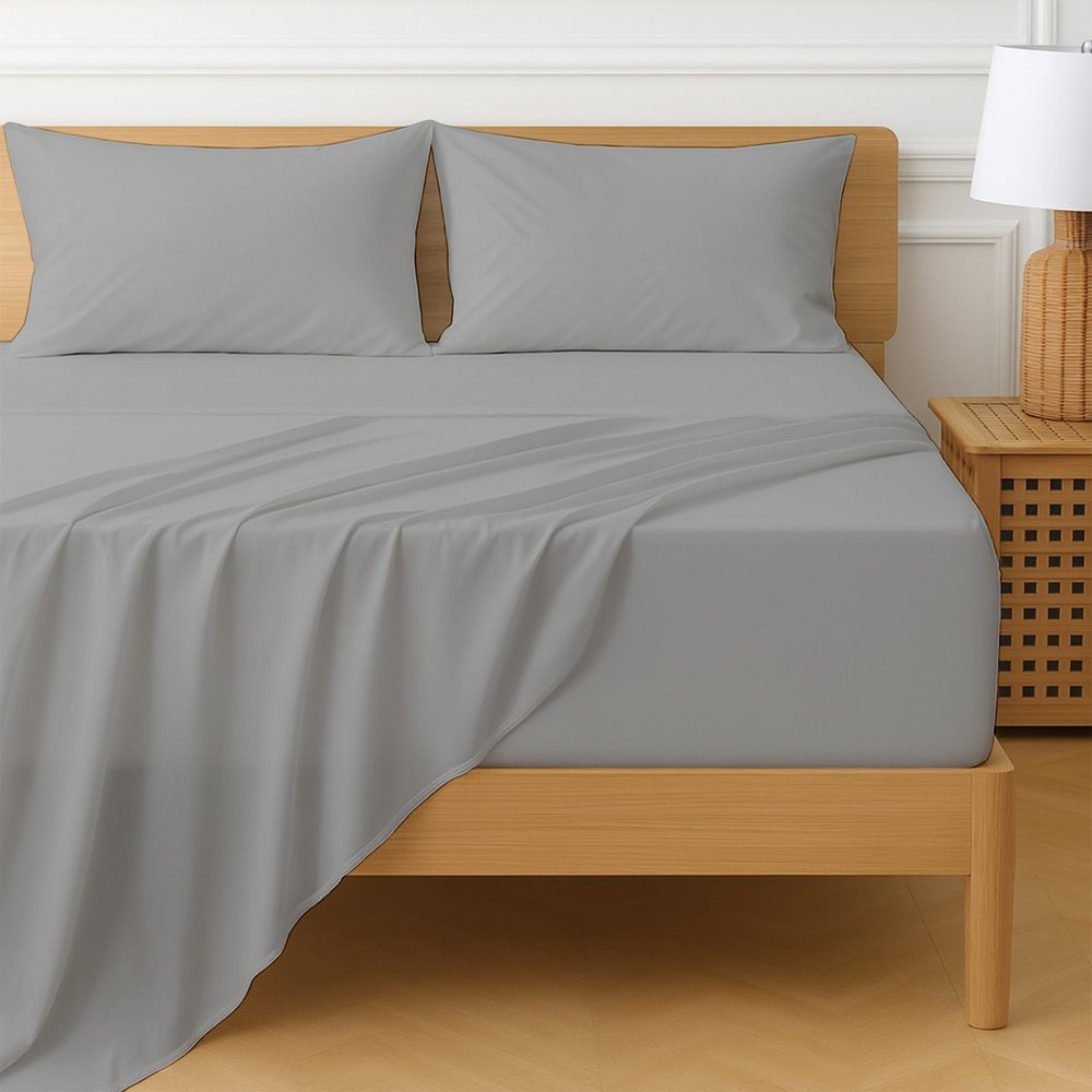 Cottington Lane Extra Deep Pocket Cal King Sheet Set Egyptian Cotton, 4 Piece Hotel Quality Luxury Bedding, 22-Inch Deep Fit, Soft, Breathable & Durable Sheets for Thick Mattresses, Silver Grey Solid