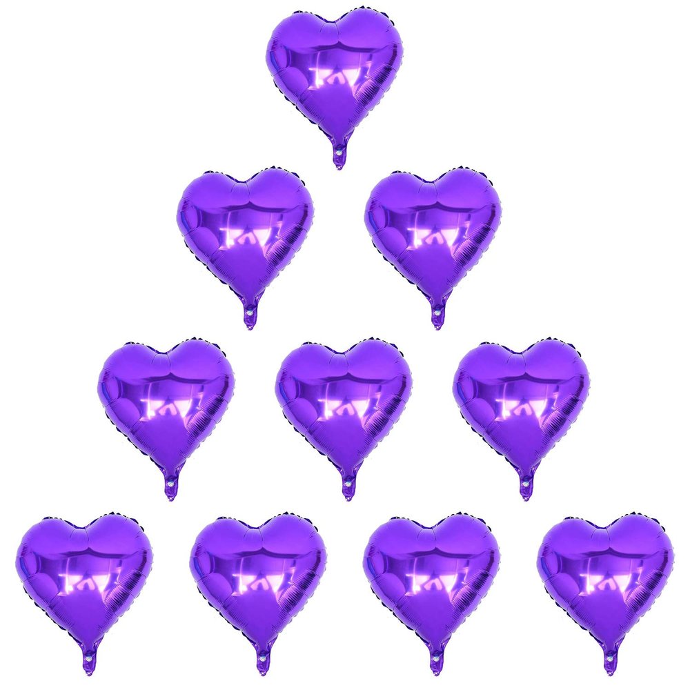 [10 Pack] Heart Shape Foil Balloons, 18" Mylar Balloons Aluminum Foil Decorations for Birthday Party/Wedding/Engagement Party/Celebration/Holiday/Show/Party Activities (Purple)