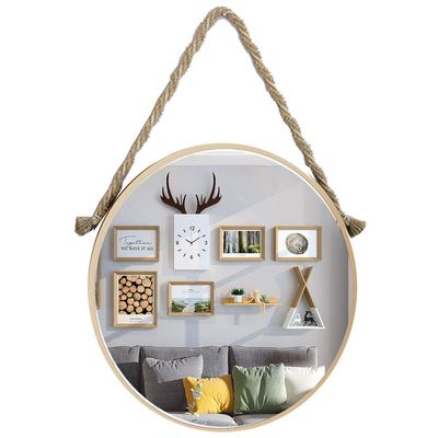 15.7 Inch Round Hanging Mirror/Makeup Mirror/High-end Home Decoration/Hanging Rope Round Mirror/Bedroom Living Room Toilet/Gold/White