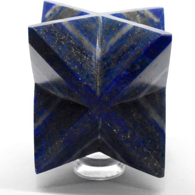 2.6" 125g Deep Blue Lapis Lazuli w/Pyrite 8 Point Merkaba Star Polished Layered Natural Gemstone Crystal Mineral Specimen - Afghanistan + One Polished Clear Quartz Cabochon