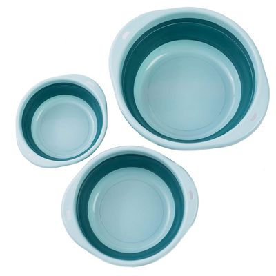 ORIZZP 3-Pack Collapsible Wash Basin Set, Baby Kids Wash Basin Dish Tub for Travel Home, 3 Different Sizes Set Space Saving Blue