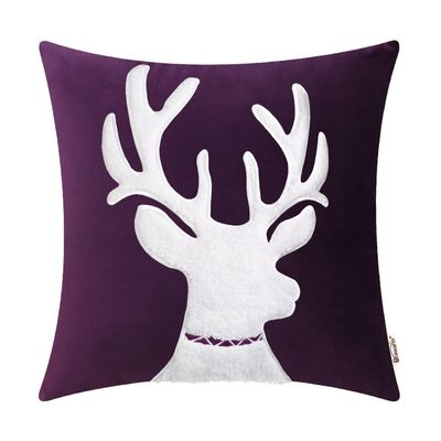 BRAWARM Christmas Pillow Cover 20 X 20 Inches, Purple Reindeer Embroidered Pillow Cover, Soft Velvet Decorative Throw Pillow for Couch Bed Sofa Living Room Home