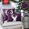 BRAWARM Christmas Pillow Cover 20 X 20 Inches, Purple Reindeer Embroidered Pillow Cover, Soft Velvet Decorative Throw Pillow for Couch Bed Sofa Living Room Home view 3
