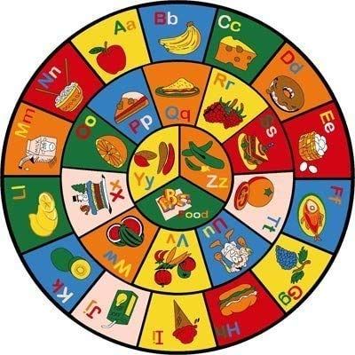 champion rugs Kids/Baby Room/Daycare/Classroom/Playroom Area Rug. Abc's Alphabet Food Educational Fun Bright Colorful Vibrant Colors (8 Feet X 8 Feet Round)