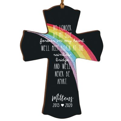LifeSong Milestones Personalized Rainbow Bridge Poem Pet Memorial Gift Mini Cross 4x6 Family Keepsake Rainbow Bridge Collection Loss of Pet Dog or Cats Bereavement Gift No Longer by My Side