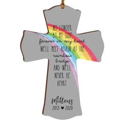 LifeSong Milestones Personalized Pet Memorial Gift Mini Cross 4x6 Family Keepsake Rainbow Bridge Collection Loss of Pet Dog or Cats Bereavement Gift No Longer by My Side