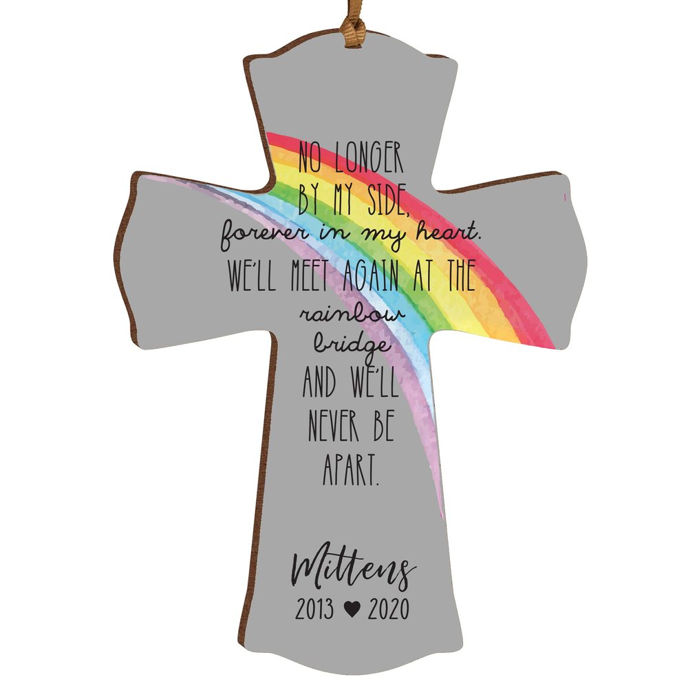 LifeSong Milestones Personalized Pet Memorial Gift Mini Cross 4x6 Family Keepsake Rainbow Bridge Collection Loss of Pet Dog or Cats Bereavement Gift No Longer by My Side