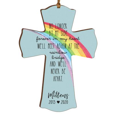 LifeSong Milestones Personalized Pet Memorial Gift Mini Cross 4x6 Family Keepsake Rainbow Bridge Collection Loss of Pet Dog or Cats Bereavement Gift No Longer by My Side