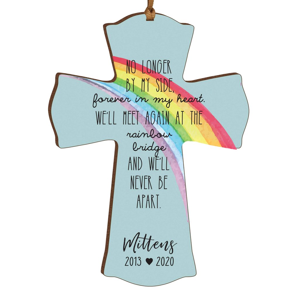 LifeSong Milestones Personalized Pet Memorial Gift Mini Cross 4x6 Family Keepsake Rainbow Bridge Collection Loss of Pet Dog or Cats Bereavement Gift No Longer by My Side