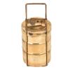 Indian Shelf Vocalforlocal Handmade Vintage Brass Tiffin Box with Three Container in Golden Finish Pack of 1 Indian Kitchen Utensils view 1